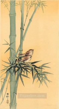  Koson Canvas - sparrows on bamboo tree Ohara Koson Japanese